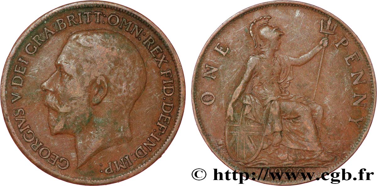 REINO UNIDO 1 Penny Georges V 1920  BC+ 