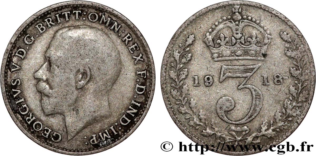 UNITED KINGDOM 3 Pence Georges V 1918  VF 