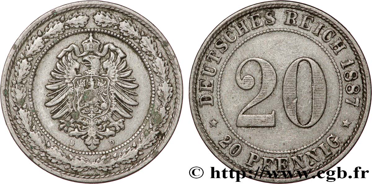 ALLEMAGNE 20 Pfennig Empire 1887 Berlin TTB 