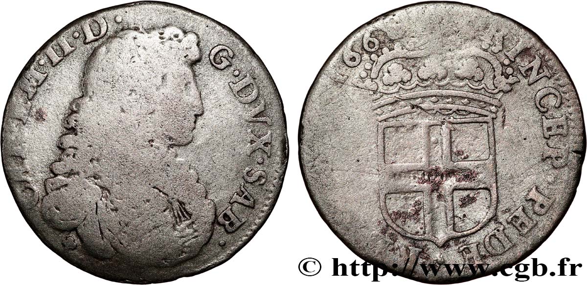 SAVOIE - DUCHÉ DE SAVOIE - CHARLES-EMMANUEL II 5 Soldi, 2e type 1668 Turin TB 