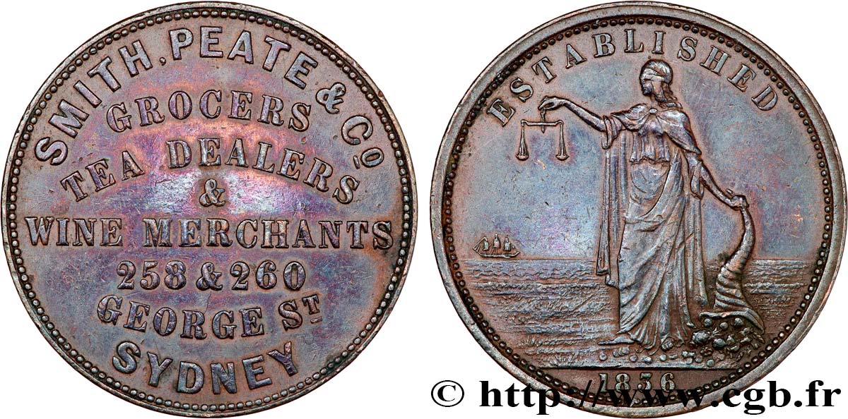 AUSTRALIA Token de 1 Penny publicitaire pour Smith, Peate and Co 1836 Heaton AU 