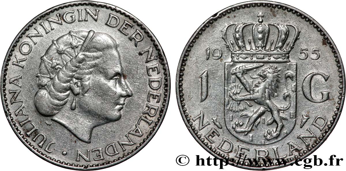 PAYS-BAS 1 Gulden Juliana 1955 Utrecht TTB 