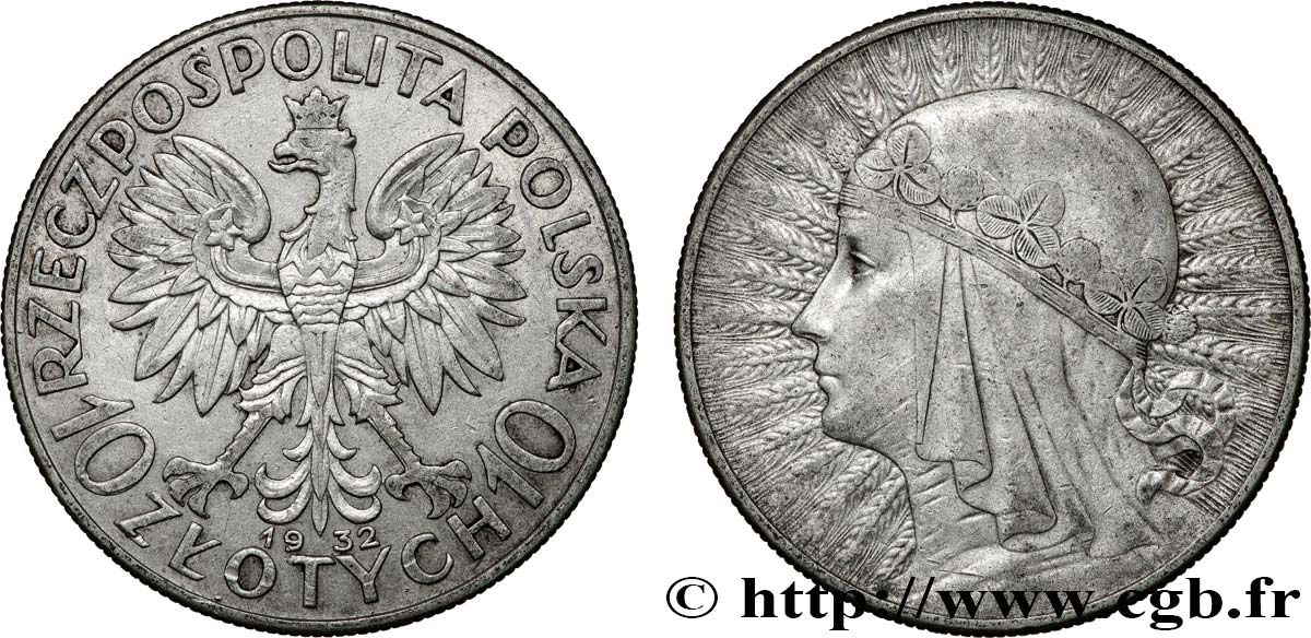POLONIA 10 Zlotych reine Jadwiga 1932 Varsovie BB 