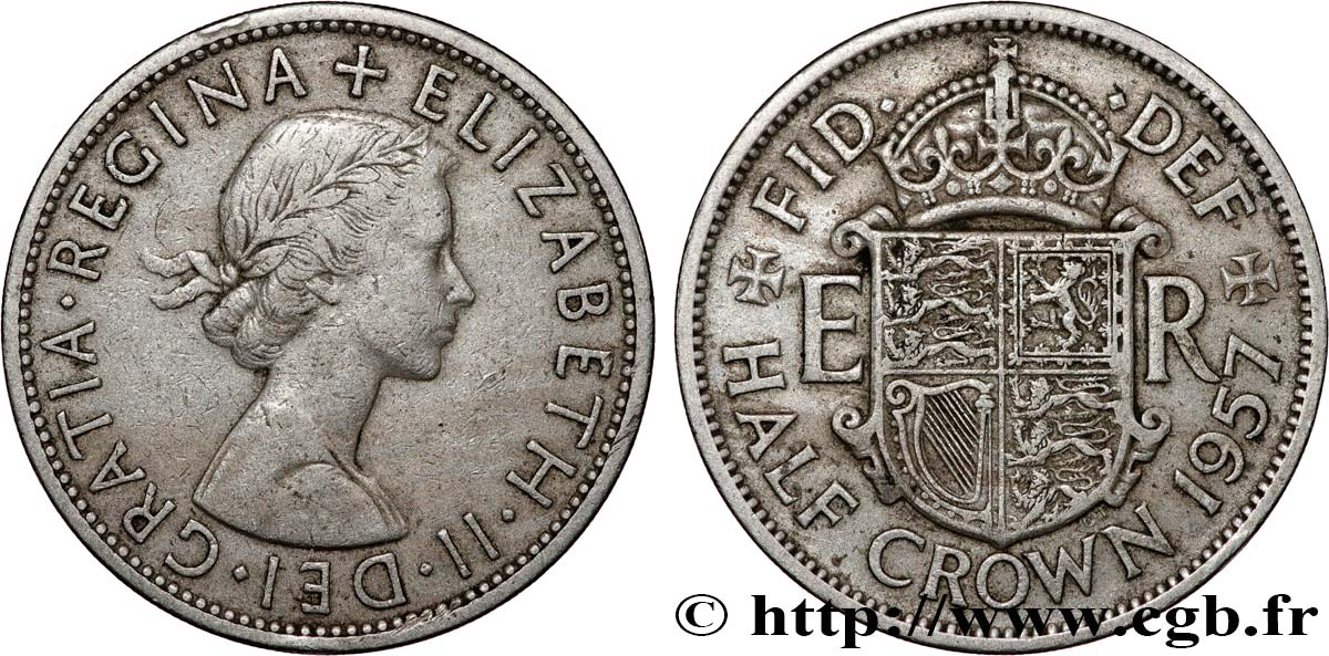 ROYAUME-UNI 1/2 Crown Élisabeth II 1957  TTB 