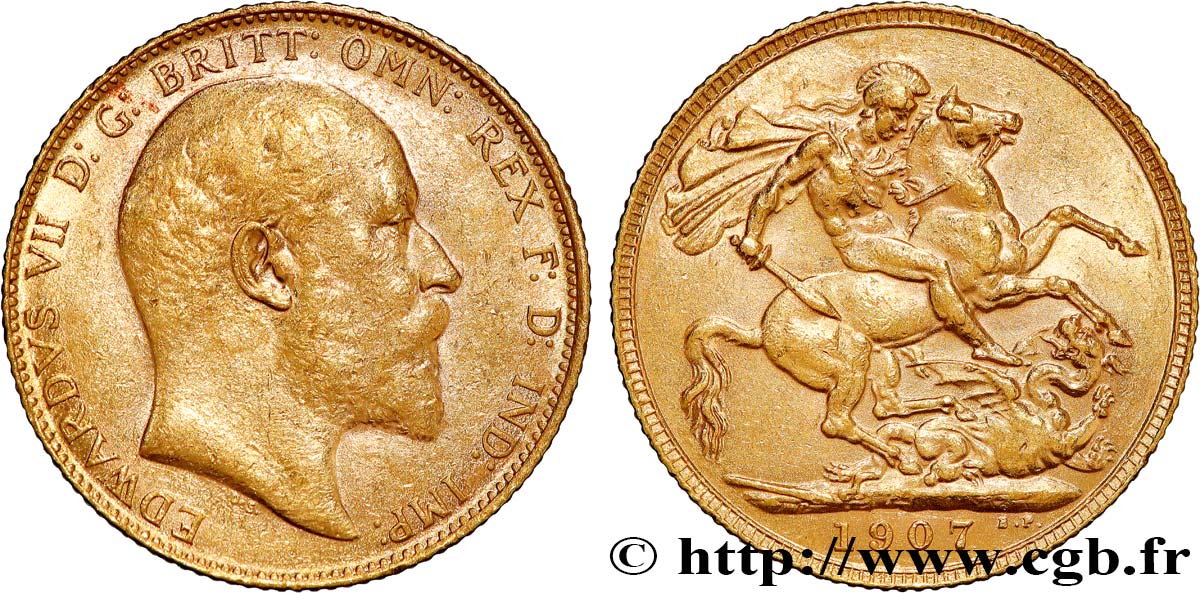 INVESTMENT GOLD 1 Souverain Edouard VII 1907 Londres XF 