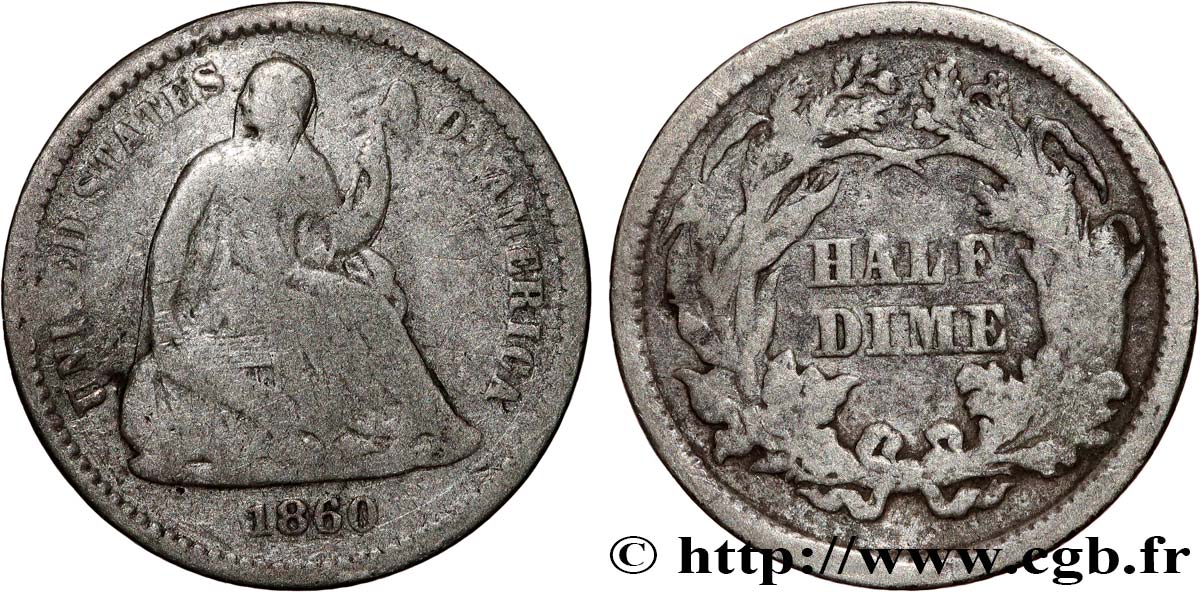 ÉTATS-UNIS D AMÉRIQUE 1/2 Dime (5 Cents) Liberté assise 1860 Philadelphie TB 