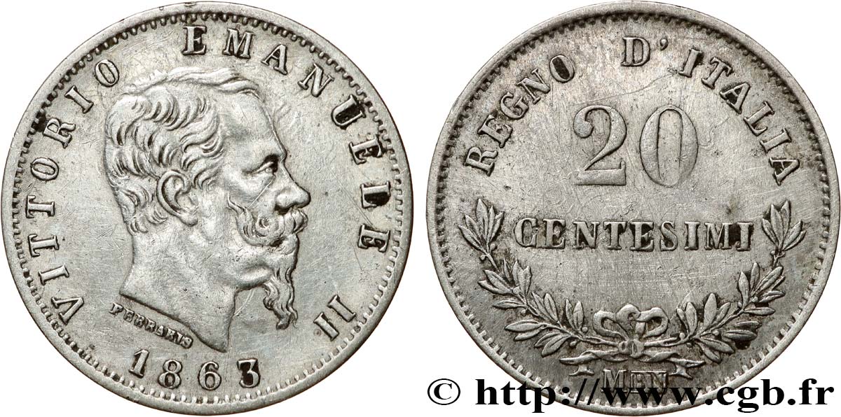 ITALIE 20 Centesimi Victor Emmanuel II 1863 Milan Fwo_809611 Monde