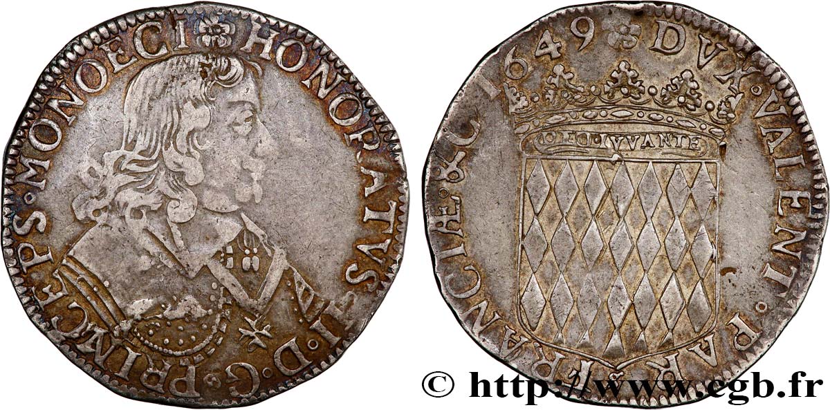 PRINCIPAUTY OF MONACO - HONORÉ II GRIMALDI Écu, 1er type 1649 Monaco XF 