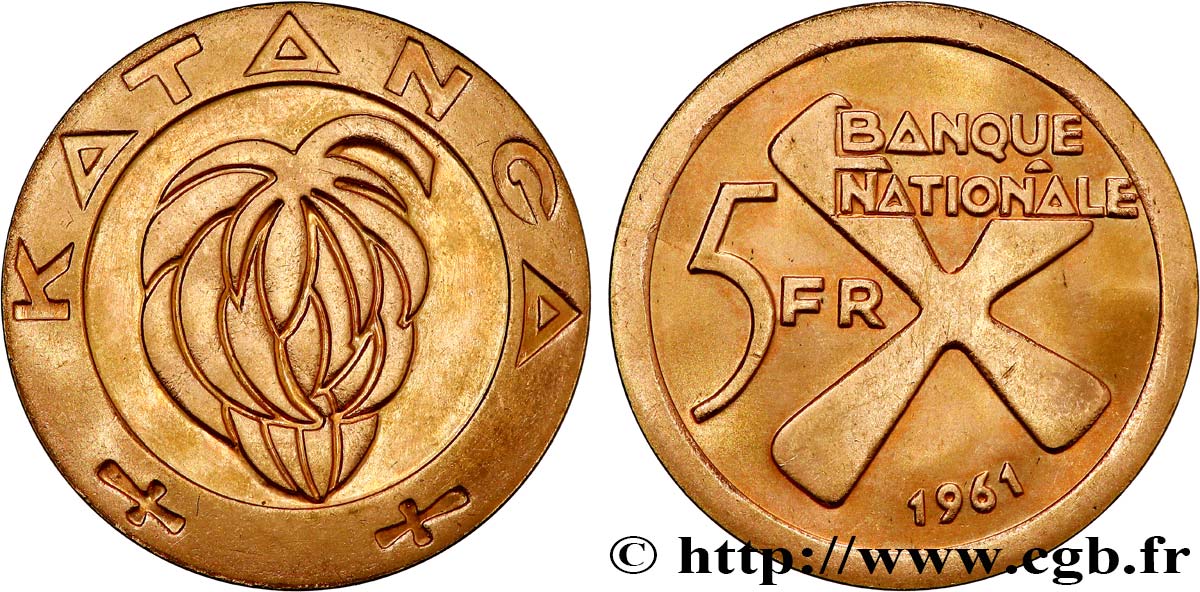 CONGO - PROVINCE DU KATANGA 5 Francs 1961  EBC 