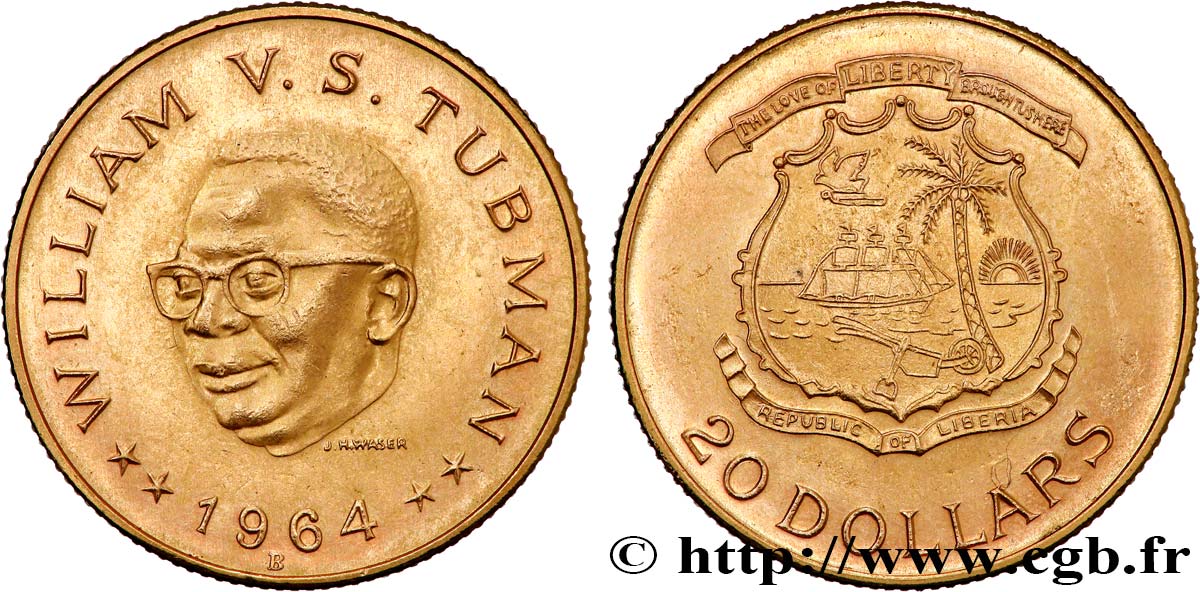 LIBERIA 20 Dollars 1964 Berne AU/MS 