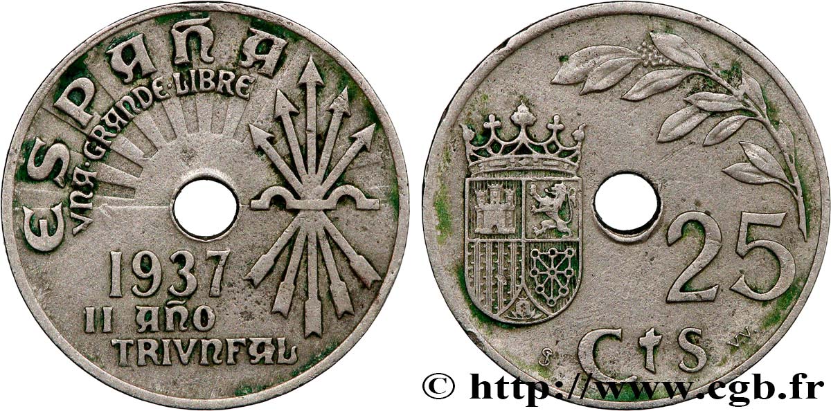 ESPAGNE 25 Centimos monnayage nationaliste 1937 Vienne TTB+ 