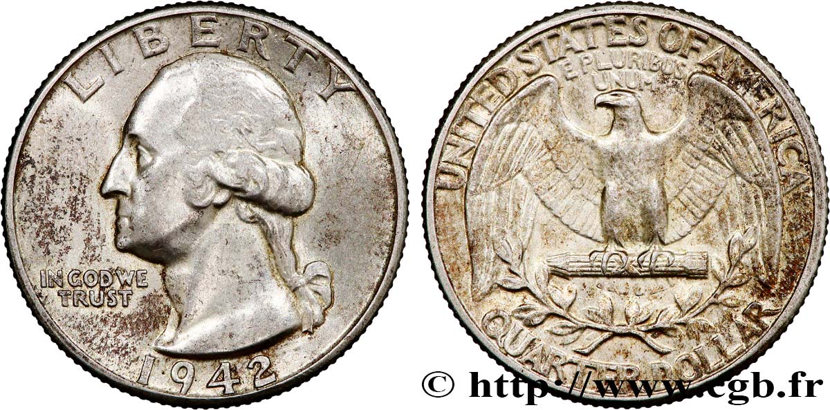 ÉTATS-UNIS D AMÉRIQUE 1/4 Dollar Georges Washington 1942 Philadelphie SUP 