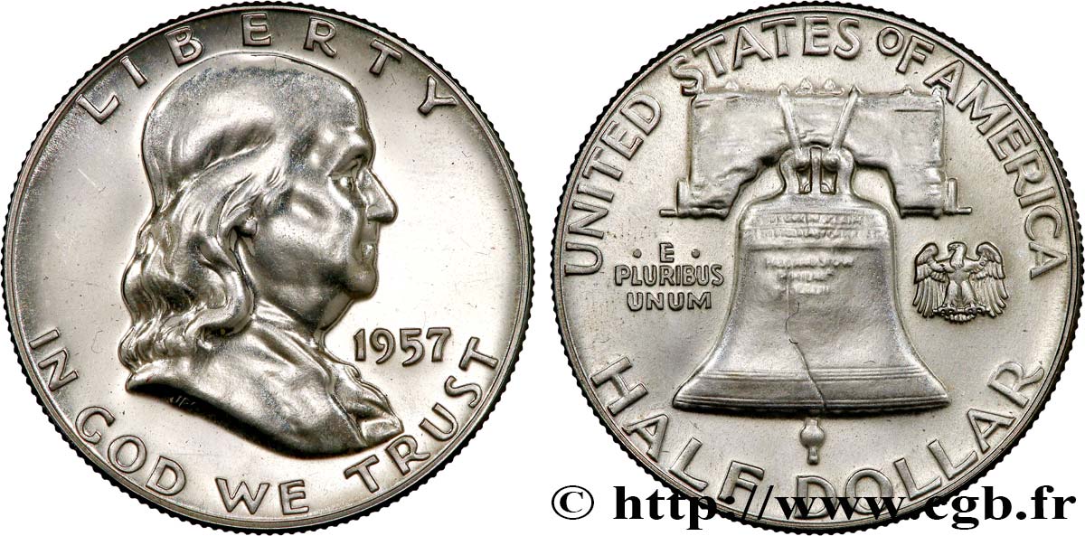ÉTATS-UNIS D AMÉRIQUE 1/2 Dollar Benjamin Franklin 1957 Philadelphie TTB 