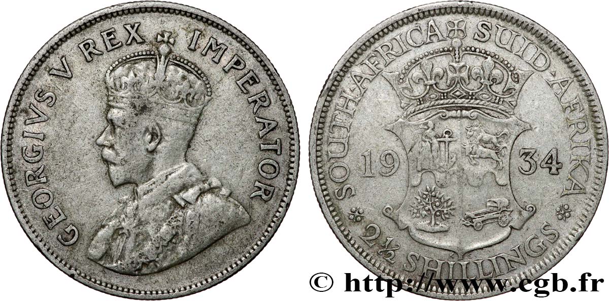 AFRIQUE DU SUD - UNION SUD-AFRICAINE - GEORGES V 2 1/2 Shilling 1934  BC+ 