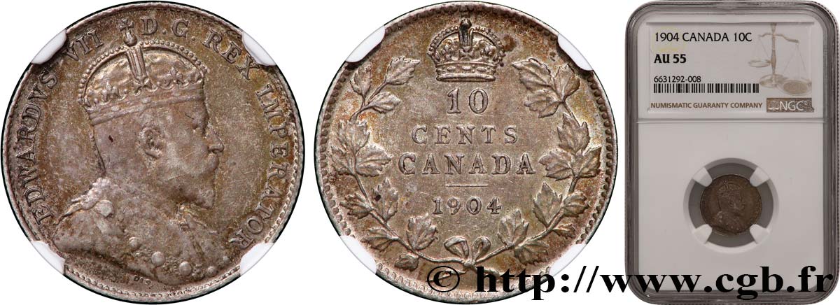 CANADA 10 Cents Édouard VII 1904  SUP55 NGC