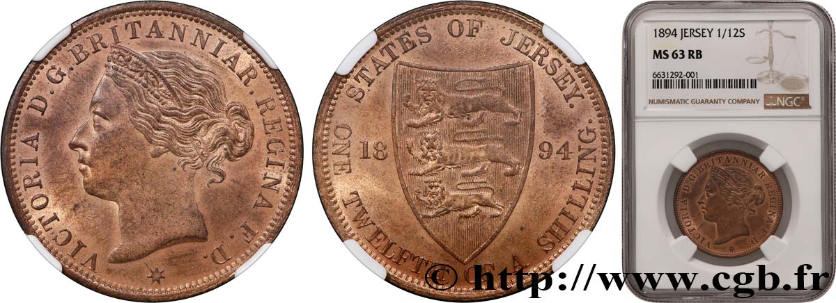 JERSEY 1/12 Shilling Victoria 1894  fST63 NGC