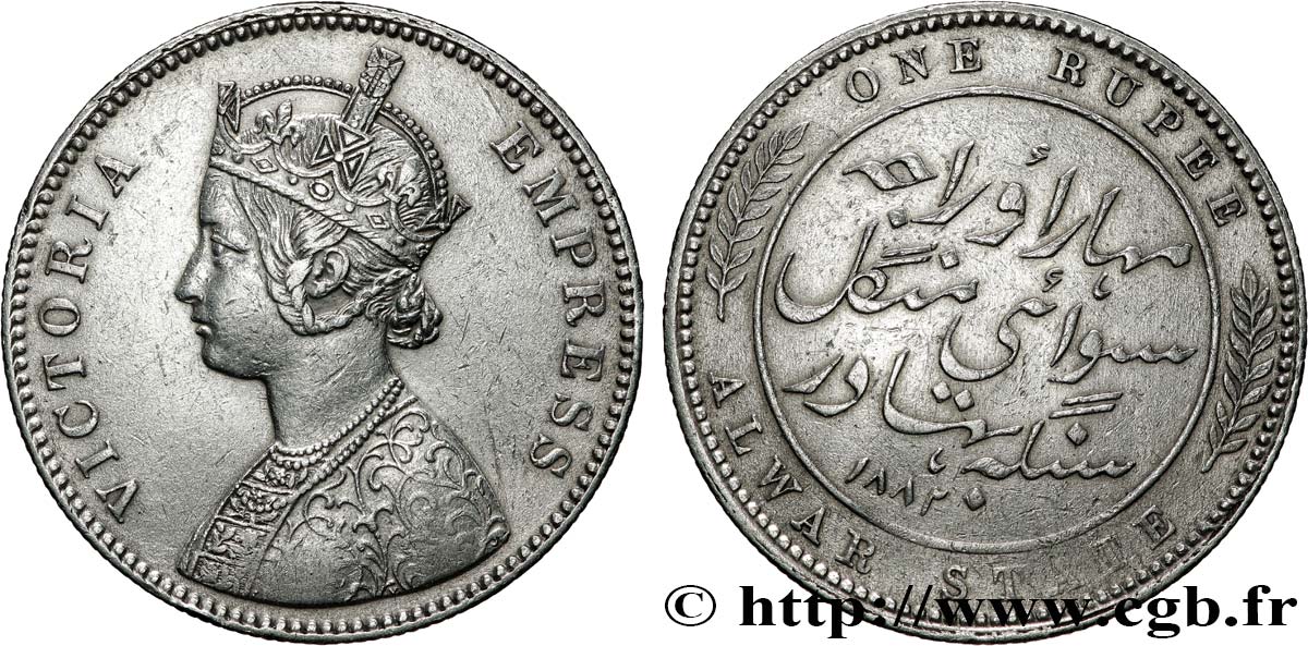 INDIA – PRINCE STATES OF ALWAR 1 Roupie Victoria 1882   AU 