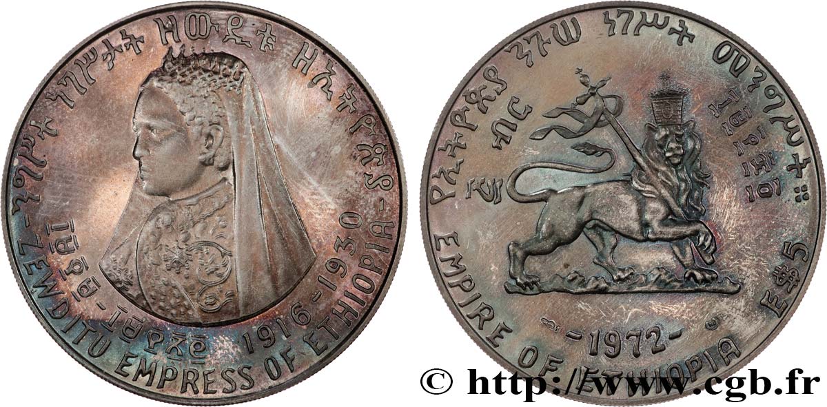 ETHIOPIA 5 Dollars Proof Empereur Hailé Selassié - Zewditou 1972  MS 