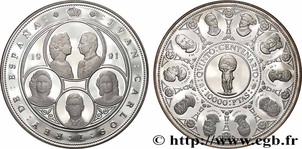 ESPAGNE 10 000 Pesetas 500 ans de Monarchie espagnole : famille royale 1991  FDC 