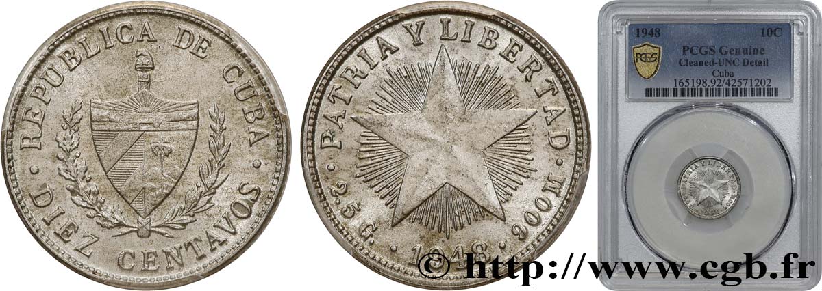 KUBA 10 Centavos 1948  fST PCGS