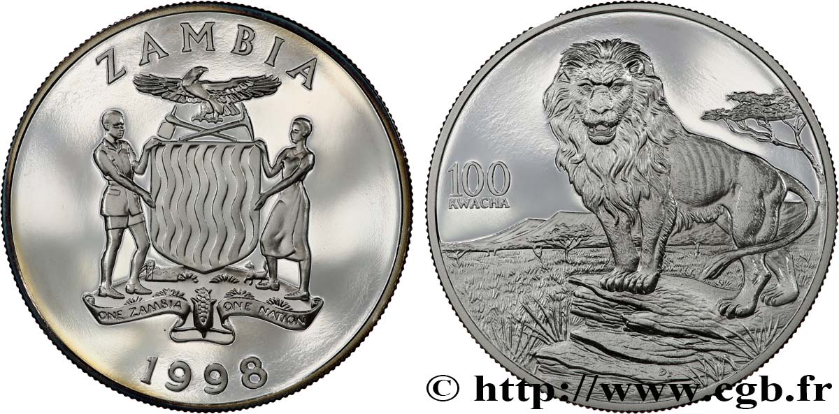 SAMBIA 100 Kwacha Proof Lion 1998  ST 