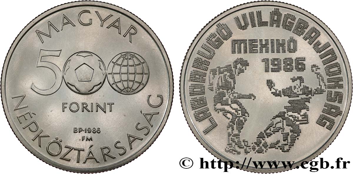 HONGRIE 500 Forint Proof Coupe du monde de football Mexique 1986 1986 Budapest SPL 