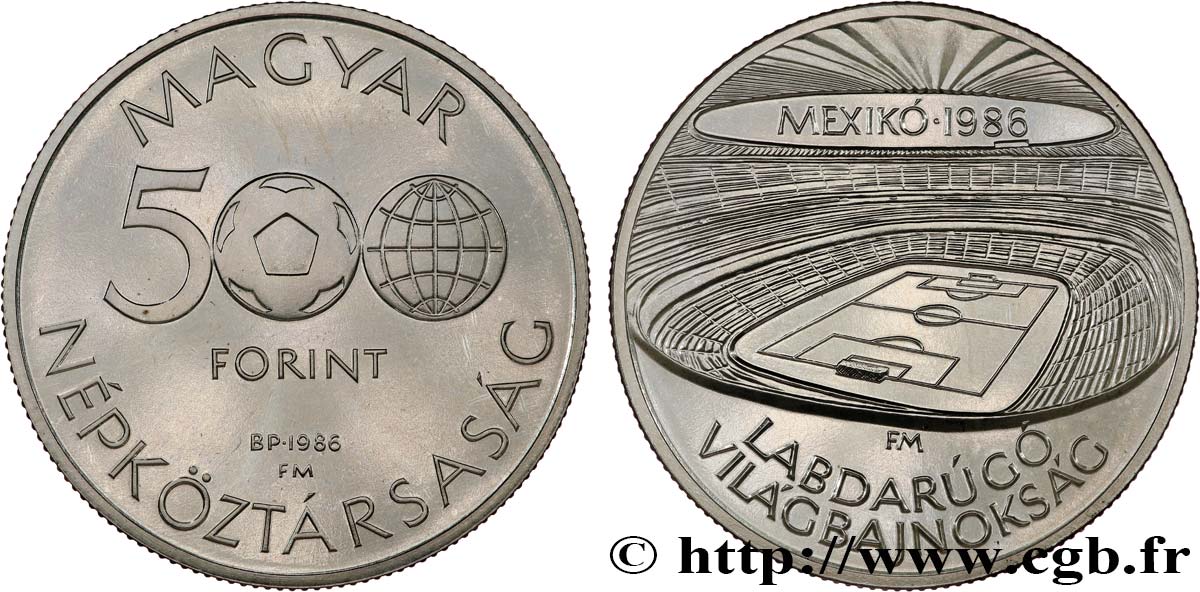 UNGARN 500 Forint Coupe du monde de football Mexique 1986 1986 Budapest fST 