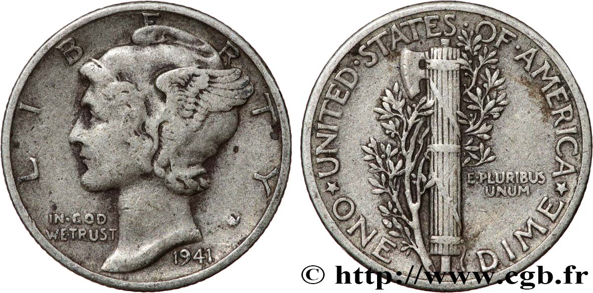 ÉTATS-UNIS D AMÉRIQUE 1 Dime Mercury 1941 Philadelphie TTB 