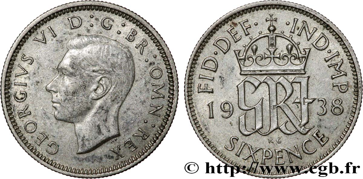 ROYAUME-UNI 6 Pence Georges VI 1938  TTB+ 
