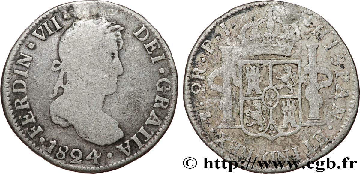 BOLIVIA 2 Reales Ferdinand VII 1824 Potosi BC 
