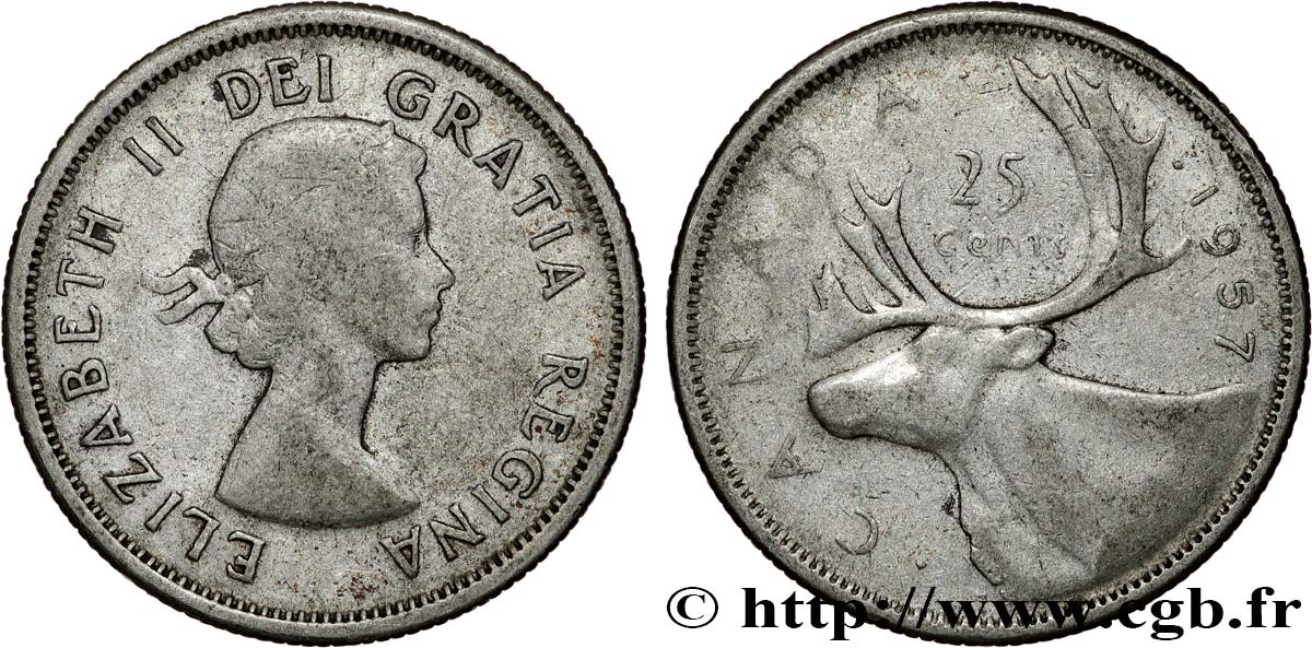 CANADA 25 Cents 1957  TB+ 