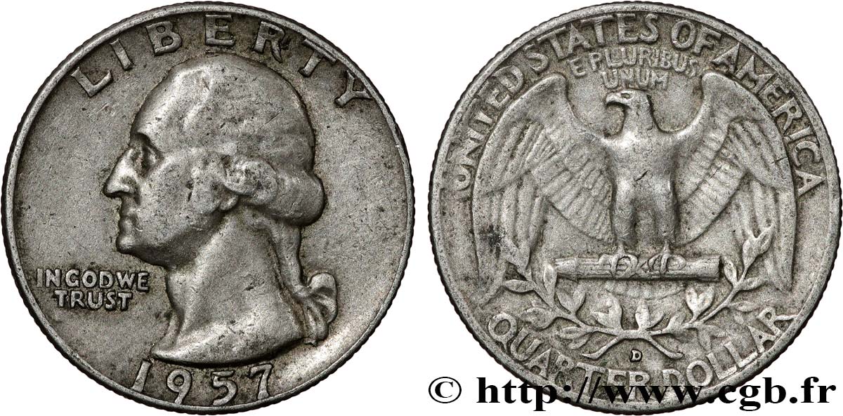 ÉTATS-UNIS D&nbsp;AMÉRIQUE 1/4 Dollar Georges Washington 1957 Denver TTB 