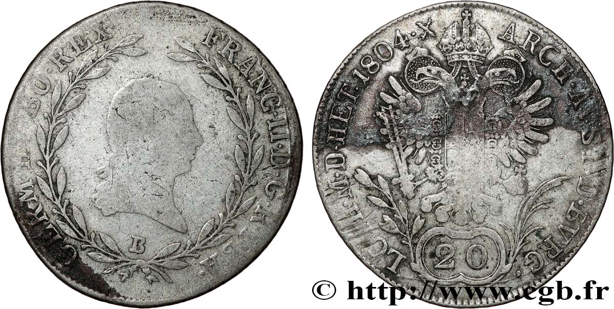 AUSTRIA 20 Kreuzer François II / aigle bicéphale 1804 Kremnitz VF 