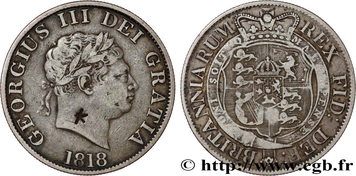 GREAT BRITAIN - GEORGE III 1/2 Crown type à la petite tête 1818  XF 