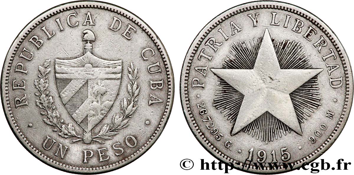 CUBA 1 Peso 1915  TTB 