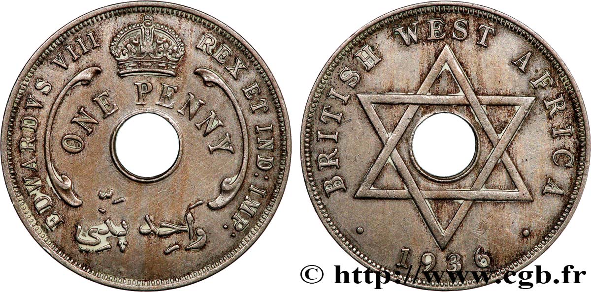 AFRIQUE OCCIDENTALE BRITANNIQUE 1 Penny Edouard VIII 1936 Londres TTB 