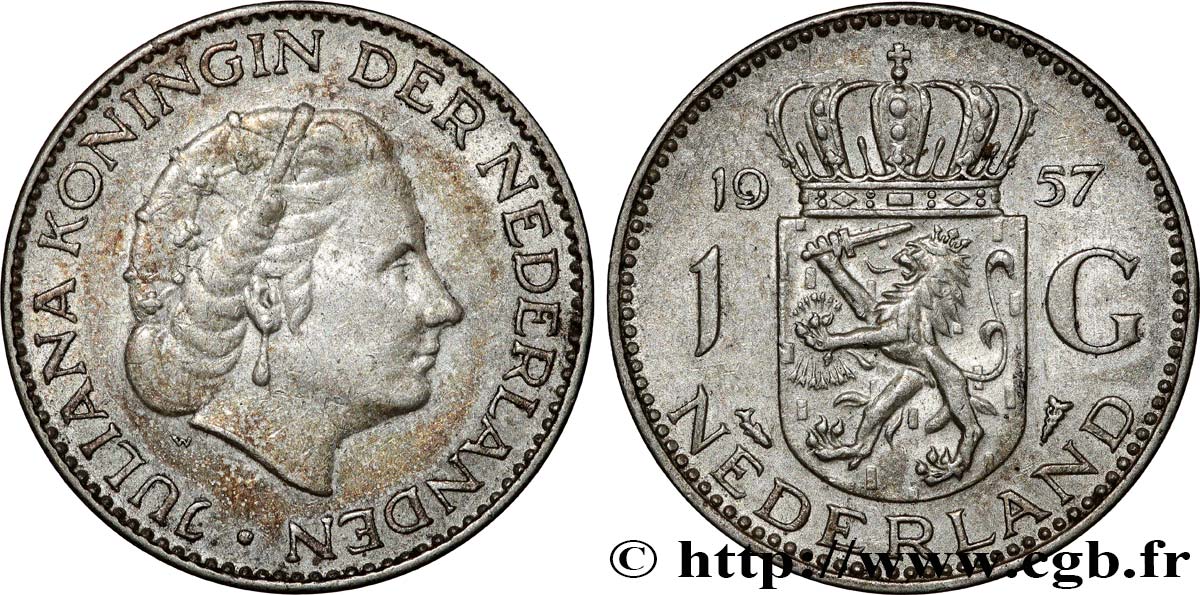 PAYS-BAS 1 Gulden Juliana 1957  TTB+ 