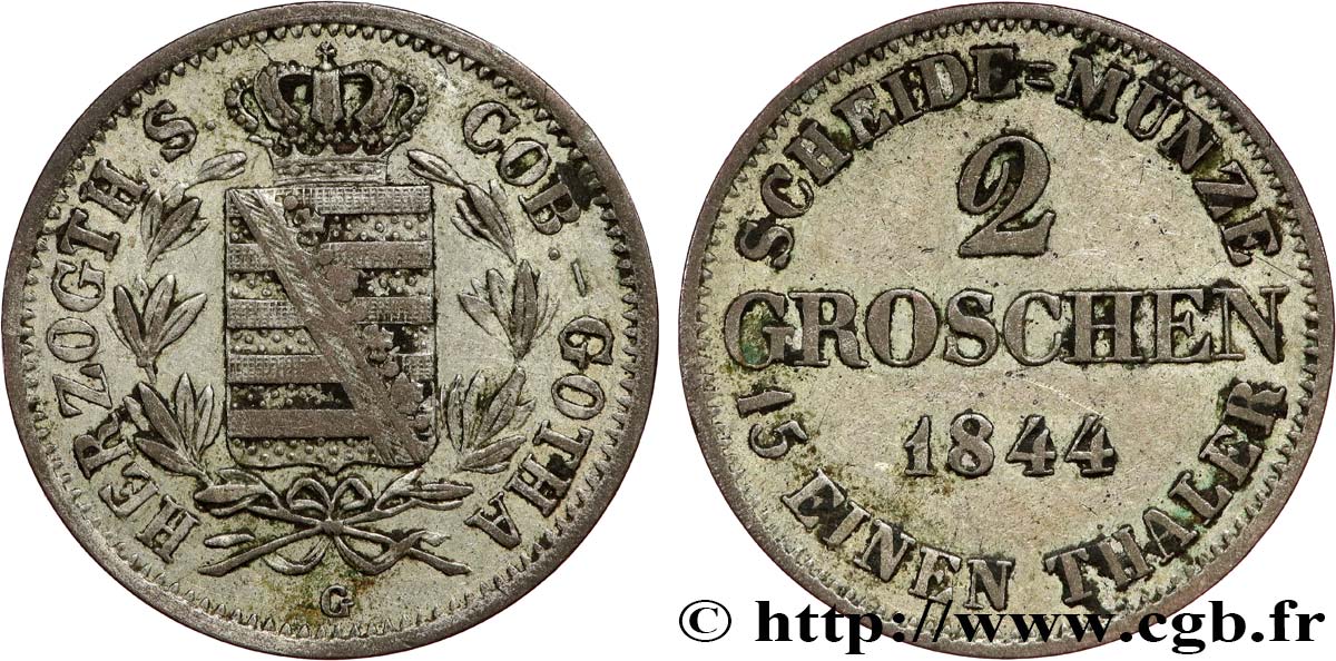 GERMANY - SAXE-COBURG AND GOTHA 2 Groschen Ernest Ier 1844  XF 