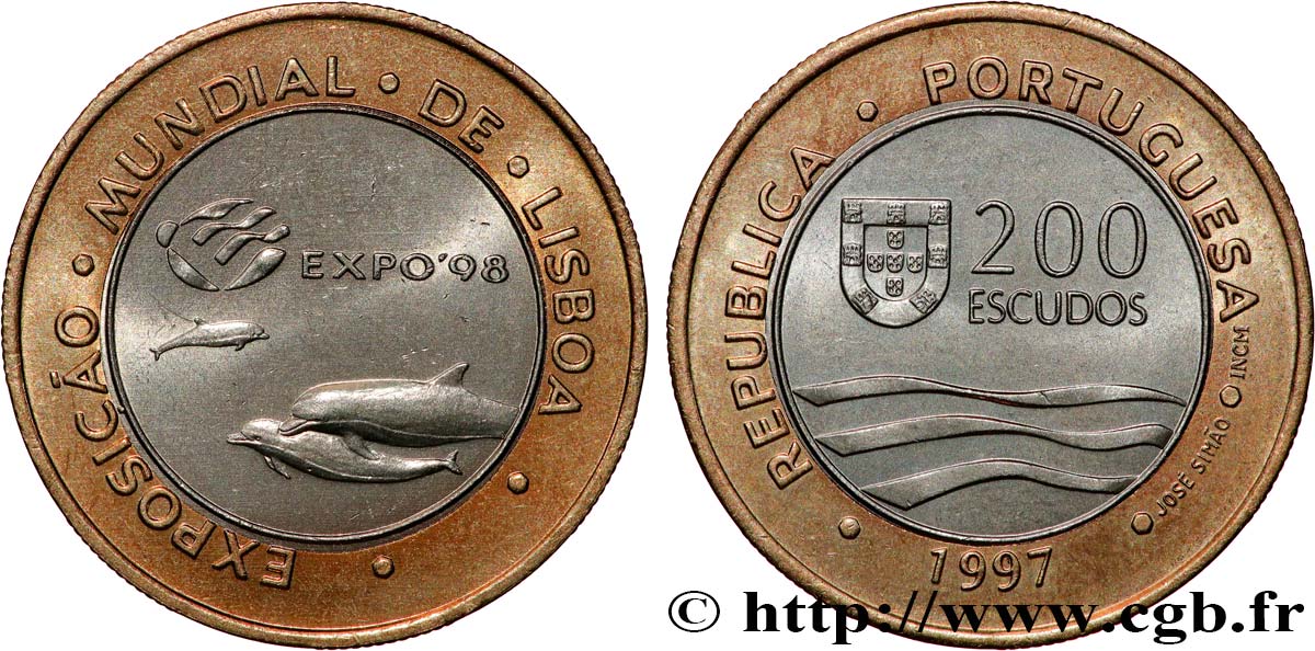 PORTUGAL 200 Escudos Exposition Universelle de Lisbonne - dauphins 1997  MS 
