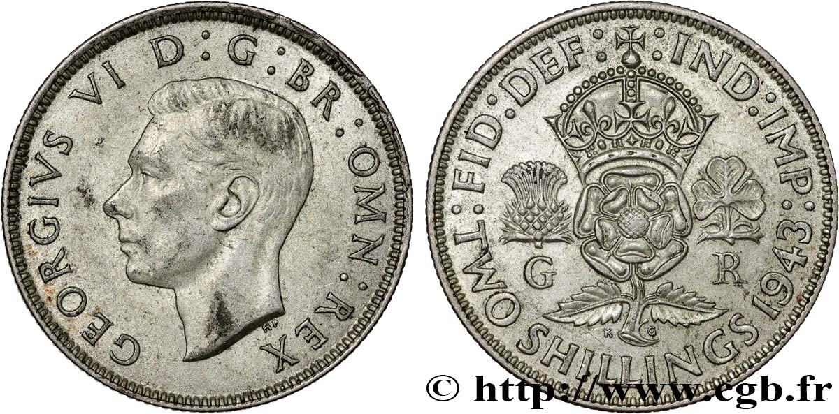 ROYAUME-UNI 1 Florin (2 Shillings) Georges VI 1943  TTB 