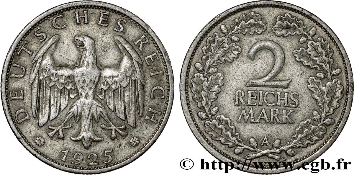 GERMANY 2 Reichsmark aigle 1925 Berlin VF 