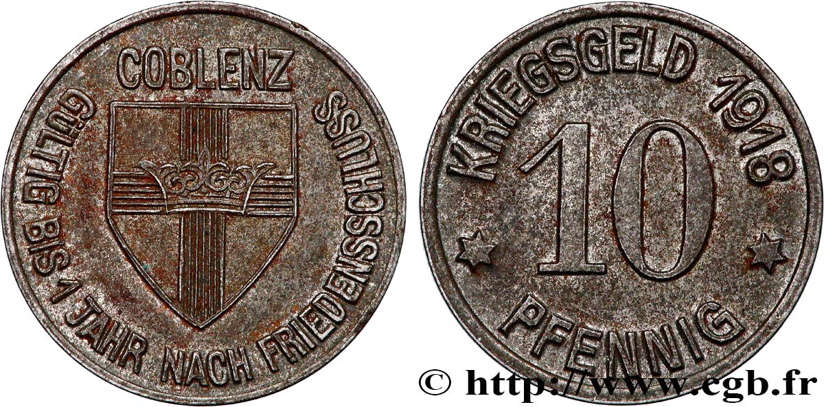 GERMANY - Notgeld 10 Pfennig Coblenz (Coblence) 1918  AU 