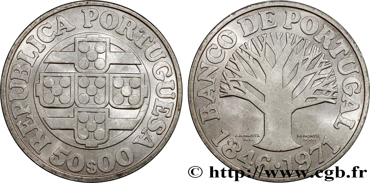 PORTUGAL 50 Escudos 125e anniversaire de la banque centrale du portugal 1971  AU 