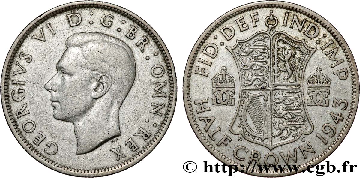 UNITED KINGDOM 1/2 Crown Georges VI 1943  XF 