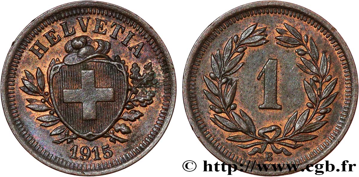SWITZERLAND 1 Centime (Rappen) Croix Suisse 1915 Berne AU 