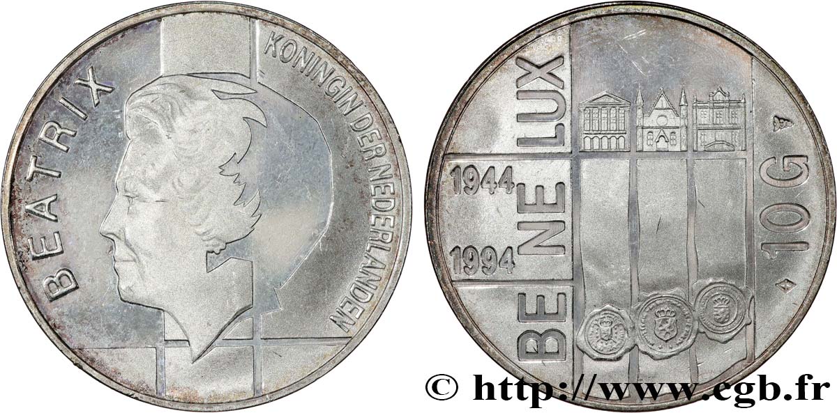 PAYS-BAS 10 Gulden Proof cinquantième anniversaire du traité Bénélux 1994  SPL 