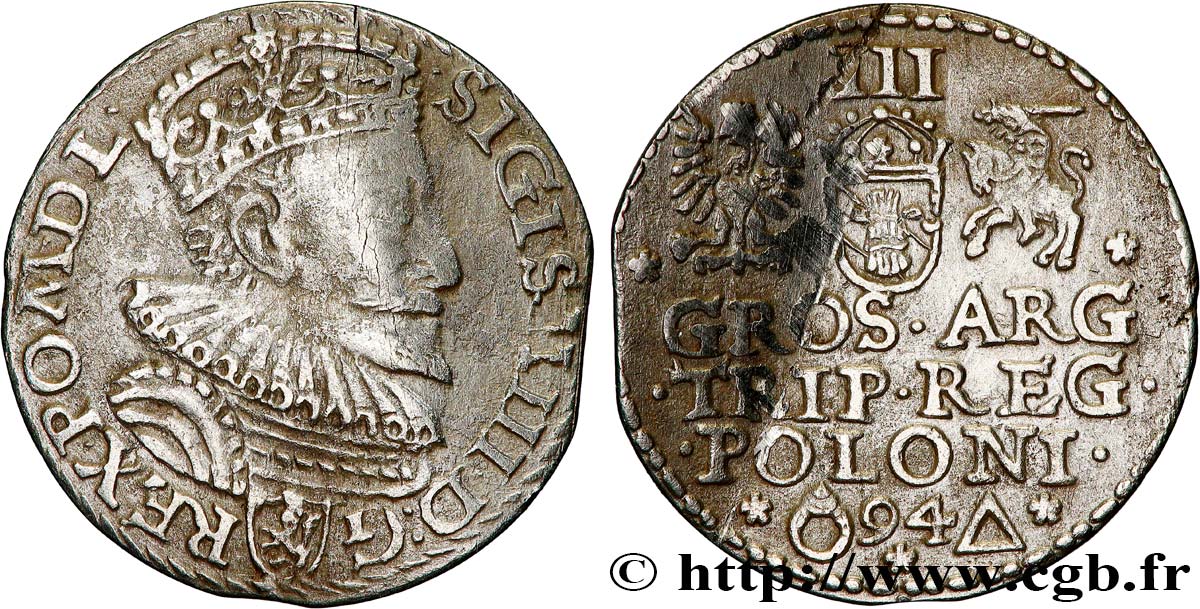 POLEN - SIGISMUND III. VASA 3 Groszy  1594 Marienburg fVZ 