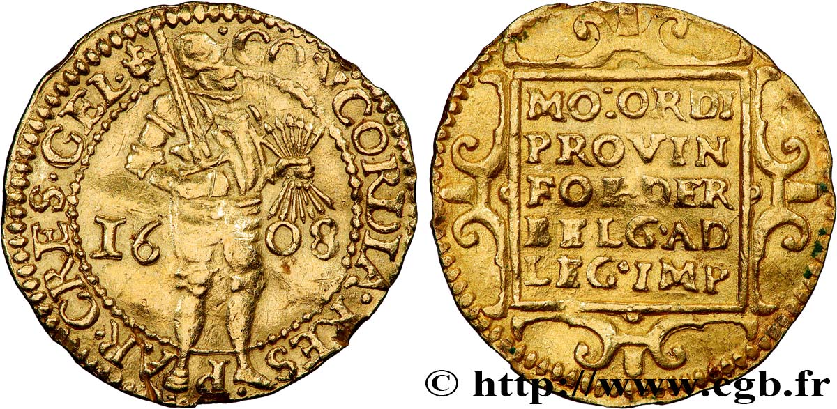 PROVINCES-UNIES - GUELDRE Ducat d or au chevalier 1608  XF 