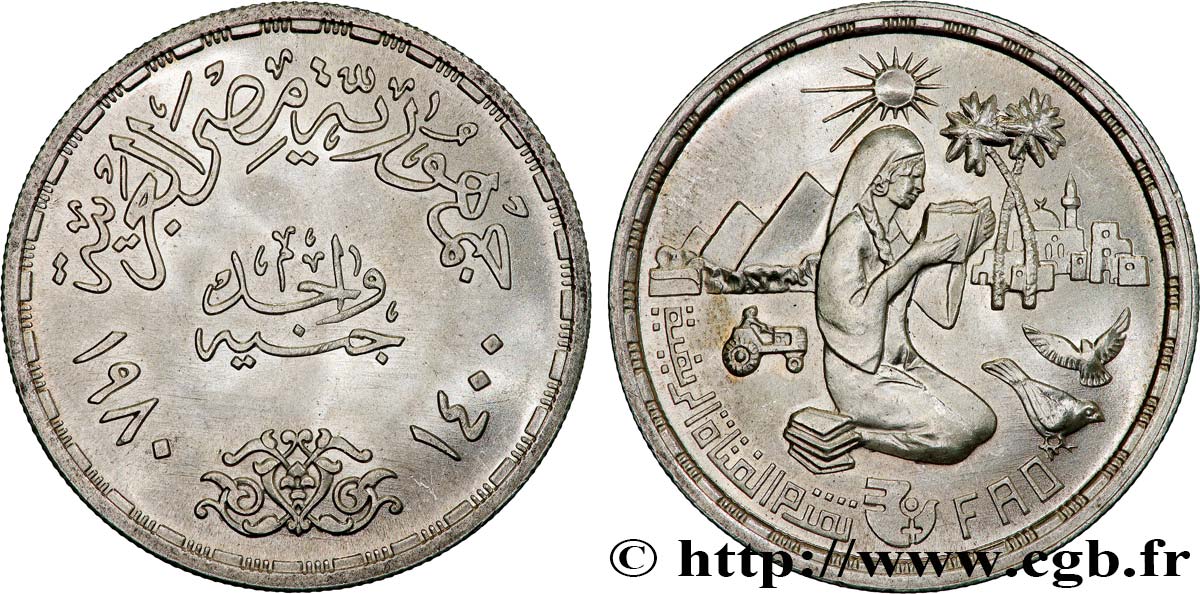 ÉGYPTE 1 Pound (Livre) F.A.O. AH 1400 1980  SPL 
