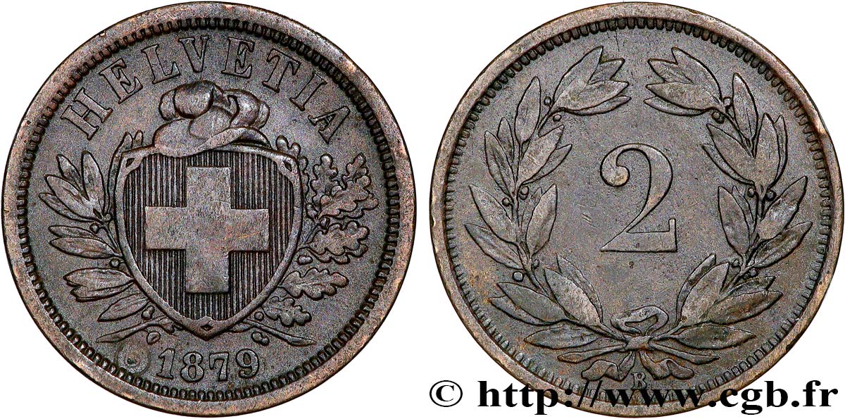 SCHWEIZ 2 Centimes (Rappen) 1879 Berne fVZ 